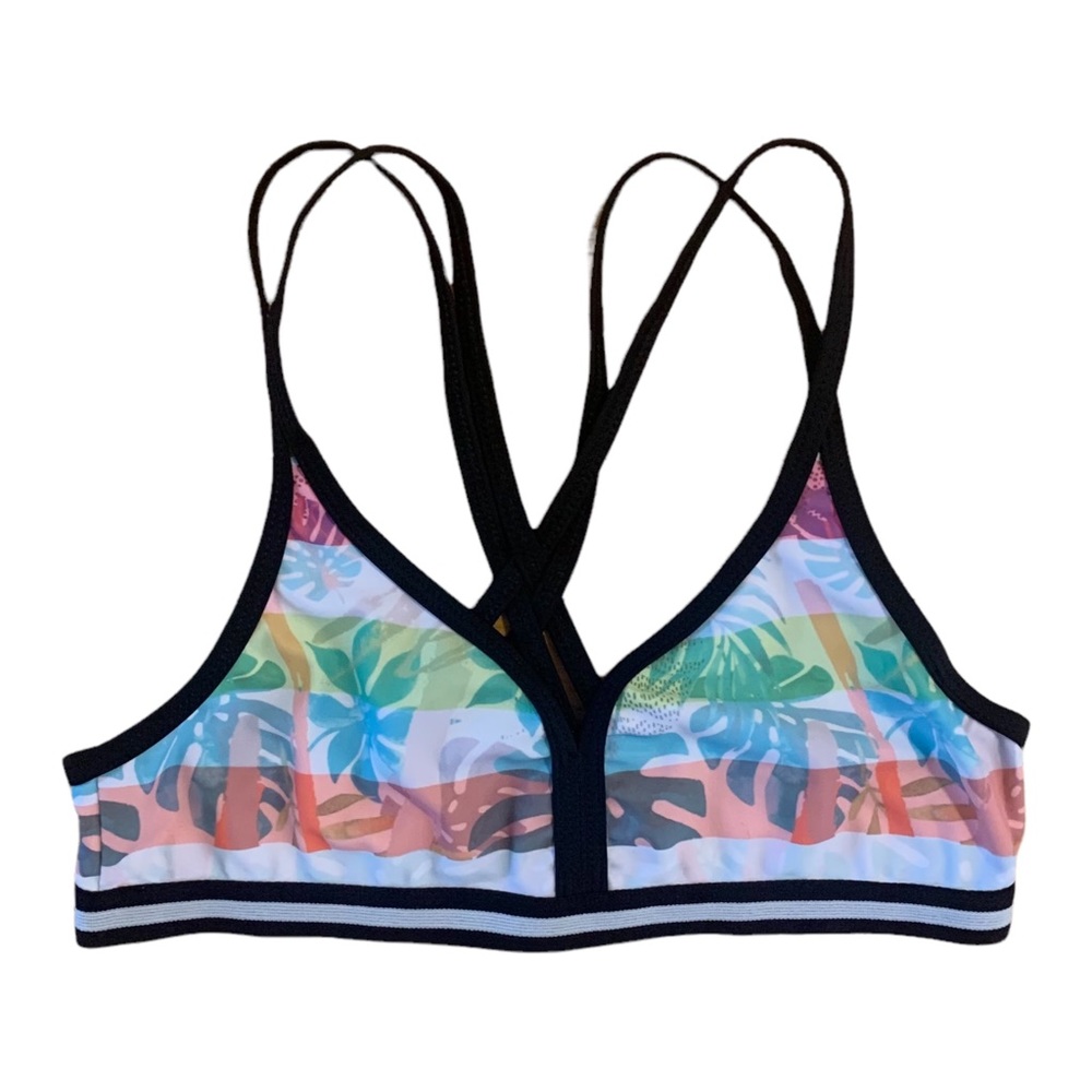 Jantzen Hawaiian Bikini Swim Top Mixed Print Stripes Girls Size 12